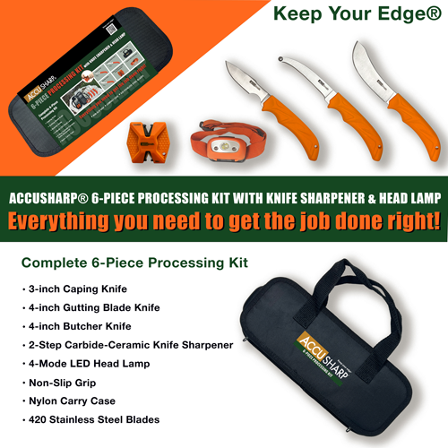 AccuSharp 6 Piece Processing Kit w/Sharpener & Headlamp