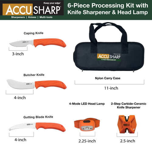 AccuSharp 6 Piece Processing Kit w/Sharpener & Headlamp