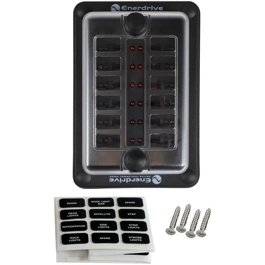 Fuse Block Rear Entry Panel Mount 1 In 12 Out with LEDs
