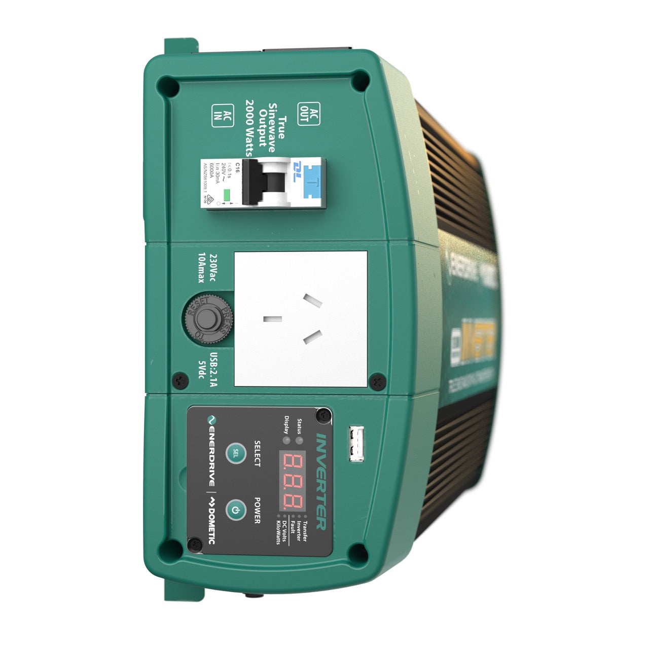 2000W 12V True Sine Wave Inverter with AC Transfer & Safety Switch