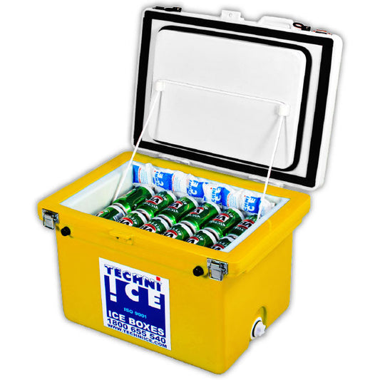 Techniice Classic Ice box 60L White Yellow * FRESH STOCK JUST ARRIVED *FREE 12 REUSABLE DRY ICE PACKS VALUES $59.95