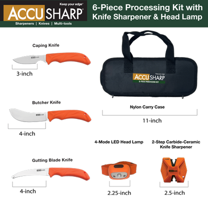 AccuSharp 6 Piece Processing Kit w/Sharpener & Headlamp