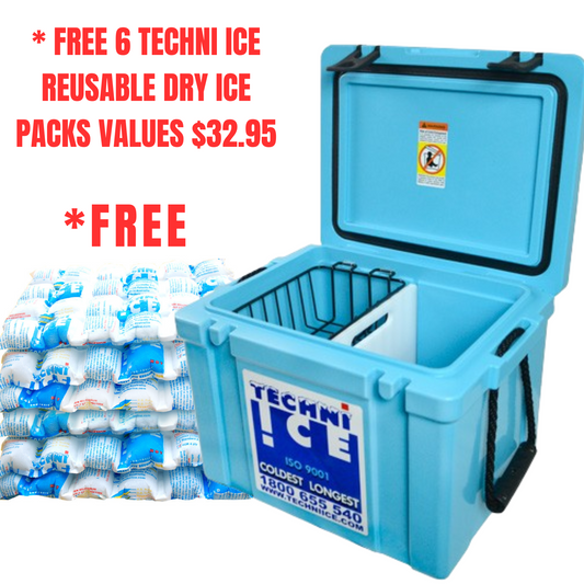 Techniice Classic Hybrid Ice box 25L Light Blue *FREE 6 REUSABLE DRY ICE PACKS VALUES $32.95 * fresh stock just arrived